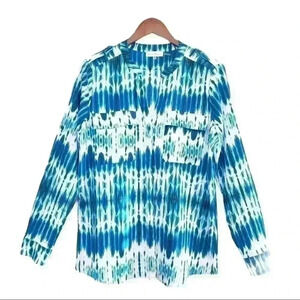 🌈 6/$60, Calvin Klein Long Sleeve, Batik Print, Blu/Wht, Medium